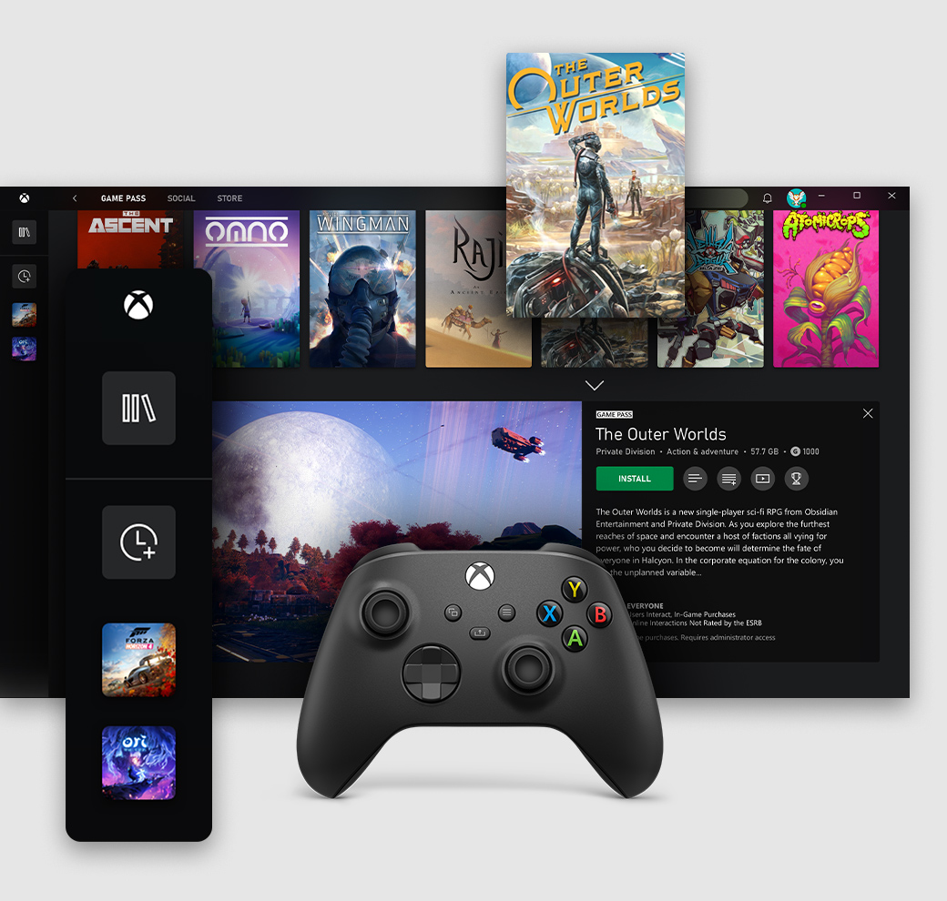 Windows 電腦使用者介面上的 Xbox 應用程式,顯示 Cloud Gaming 索引標籤。