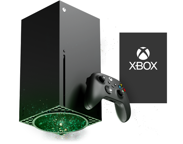 Левый угол консоли Xbox Series X с беспроводным геймпадом Xbox