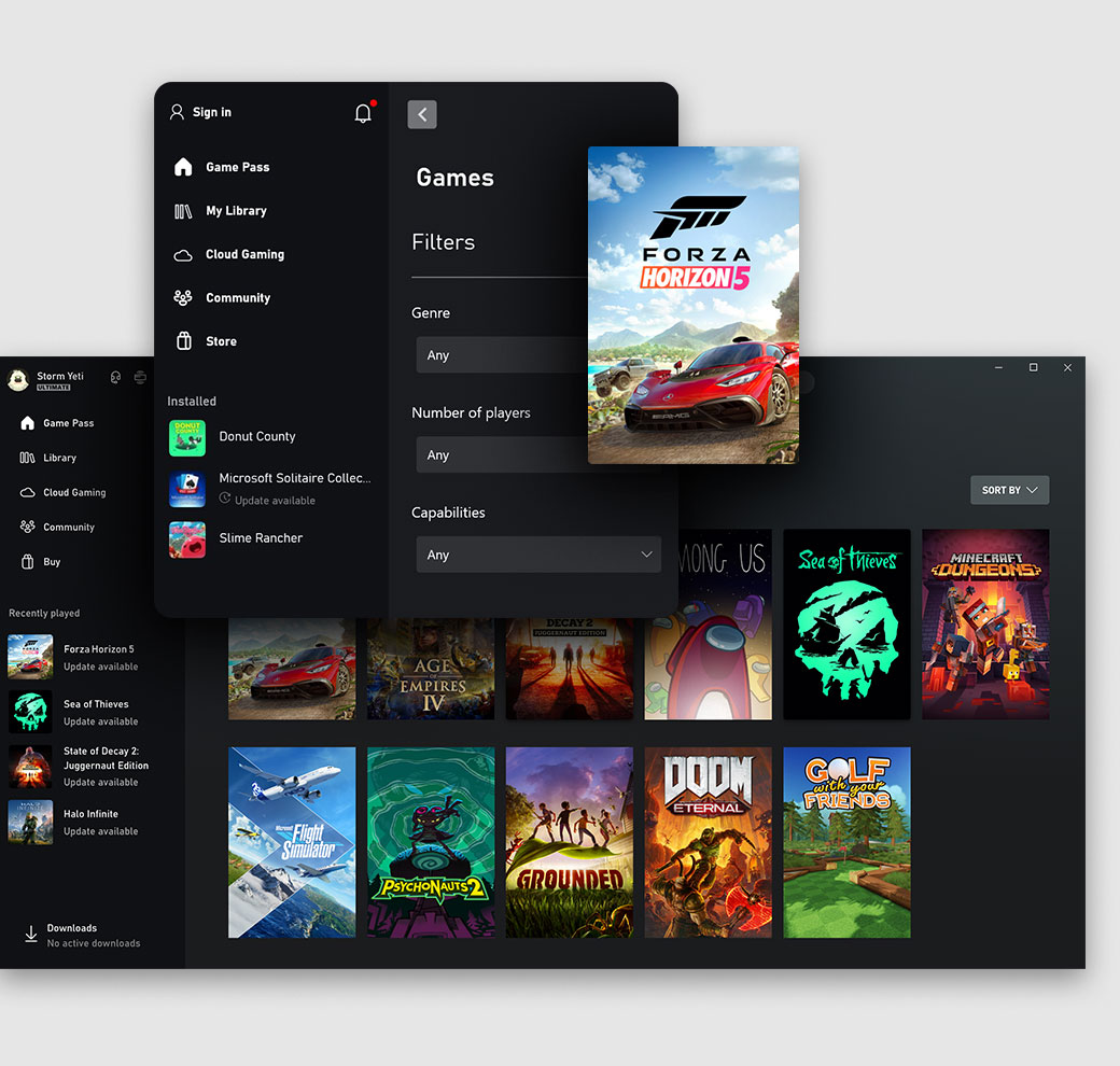 Windows 電腦使用者介面上的 Xbox 應用程式,顯示 store 索引標籤